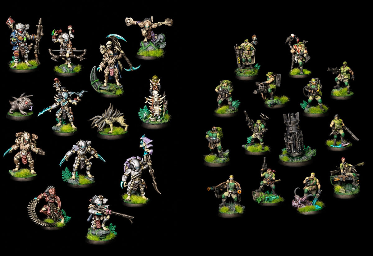Predkroot and Xeno-Hunter Kill Squads with a diorama, painted
